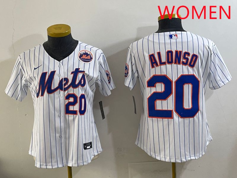 Women New York Mets #20 Alonso White Stripe Game 2025 Nike MLB Jersey style 8